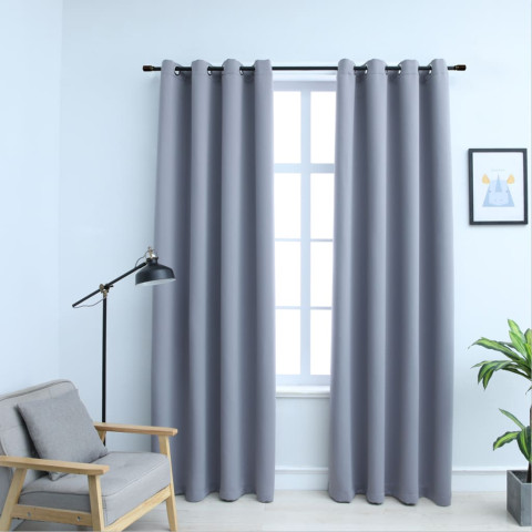 Rideaux occultants avec anneaux en métal 2 pcs gris 140x245 cm