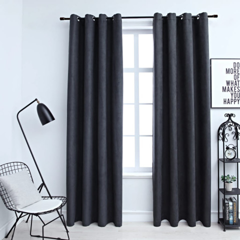 Rideaux occultant avec anneaux métal 2pcs anthracite 140x245cm