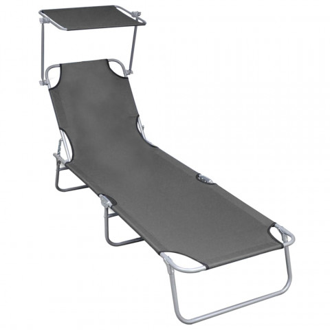 Chaise longue pliable avec auvent gris aluminium