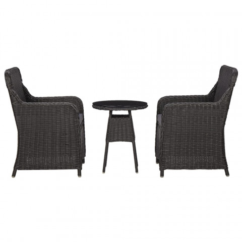 Mobilier de bistro 3 pcs avec coussins résine tressée noir