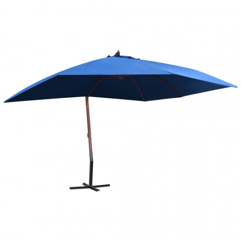 Parasol suspendu avec mât en bois 400x300 cm Bleu