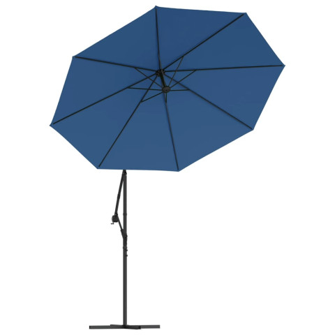 Parasol mobilier de jardin déporté à led et mât en acier 300 cm azuré helloshop26 02_0008577