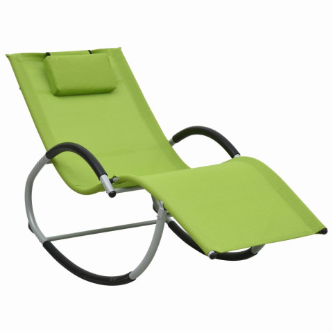 Transat chaise longue bain de soleil lit de jardin terrasse meuble d'extérieur avec oreiller vert textilène helloshop26 02_0012566