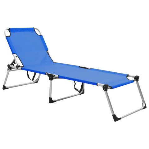 Transat chaise longue bain de soleil lit de jardin terrasse meuble d'extérieur pliable extra haute pour seniors aluminium bleu helloshop26 02_0012872