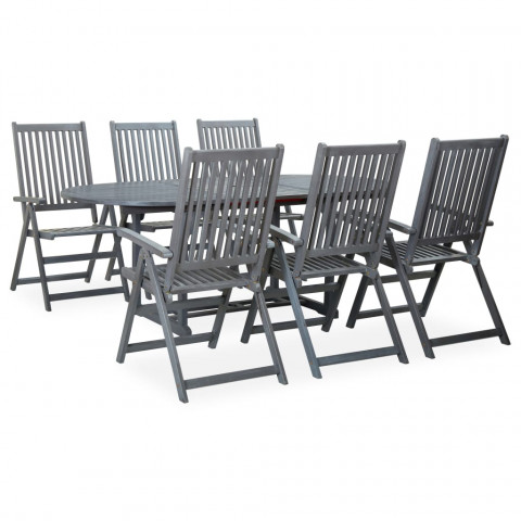 Mobilier à dîner d'extérieur 7 pcs en bois d'acacia solide gris