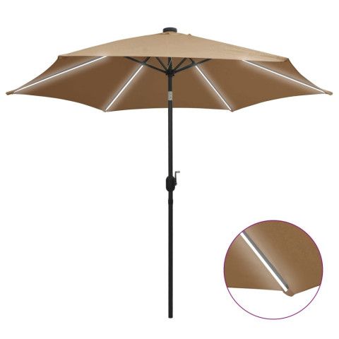 Parasol avec LED et mât en aluminium 300 cm Taupe