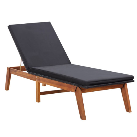 Transat chaise longue bain de soleil lit de jardin terrasse meuble d'extérieur et coussin résine tressée et bois d'acacia massif helloshop26 02_0012771