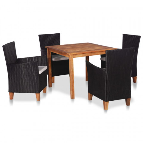 Mobilier à dîner de jardin 5 pcs résine tressée noir et marron