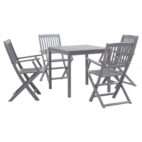 Mobilier à dîner de jardin 5 pcs bois d'acacia massif gris