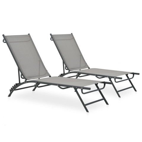 Lot de 2 transats chaise longue bain de soleil lit de jardin terrasse meuble d'extérieur textilène et acier helloshop26 02_0012149