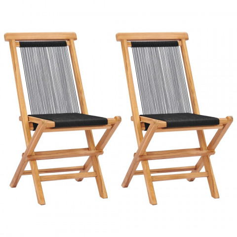 Chaises pliables de jardin 2 pcs bois de teck solide et corde