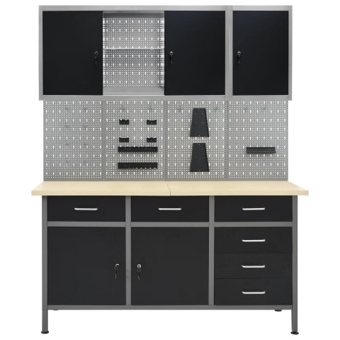 Établi et 4 panneaux muraux et 2 armoires table de travail poste de travail rangement stockage d'outils