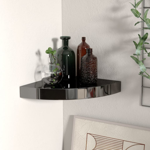 Étagère floating corner shelf high gloss black 25x25x3,8 cm mdf