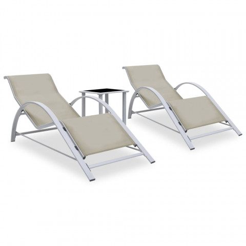 Chaises longues 2 pcs avec table aluminium crème