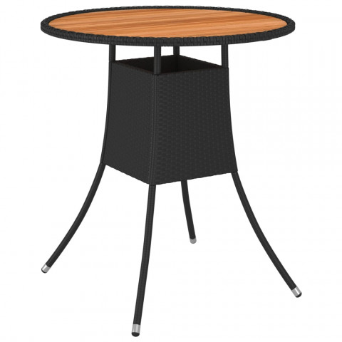 Table à dîner de jardin noir Ø 70 cm résine tressée et acacia