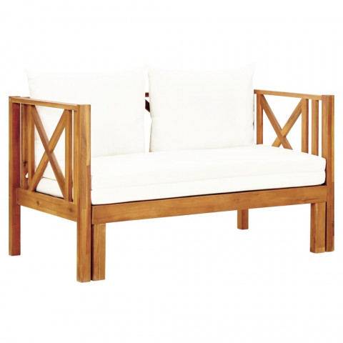 Banc de jardin 2 places et coussins 122 cm bois d'acacia massif - Couleur au choix