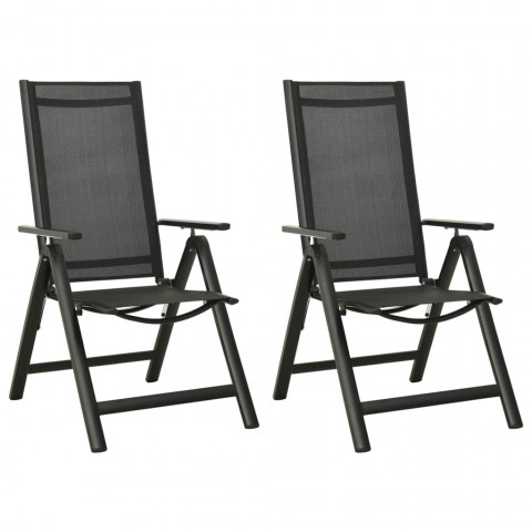 Chaises pliables de jardin 2 pcs textilène et aluminium noir