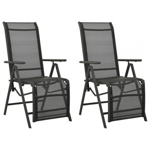 Chaises inclinables de jardin 2 pcs textilène et aluminium noir