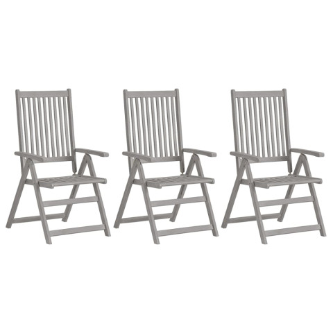 Chaises inclinables de jardin 3 pcs gris bois solide d'acacia