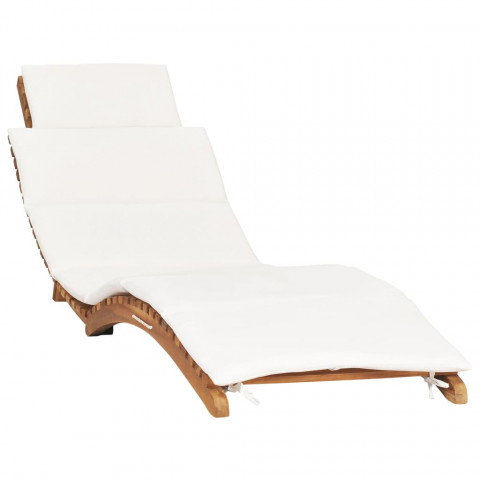 Chaise longue pliable avec coussin bois de teck - Couleur au choix