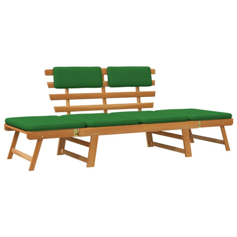 Banc de jardin meuble de patio d'extérieur 2-en-1 terrasse avec coussins vert 190 x 68 x 74 cm bois solide d'acacia 