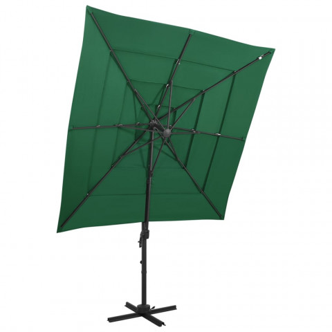 Parasol à 4 niveaux avec mât en aluminium vert 250x250 cm