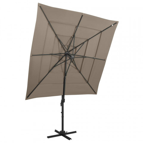 Parasol à 4 niveaux avec mât en aluminium taupe 250x250 cm