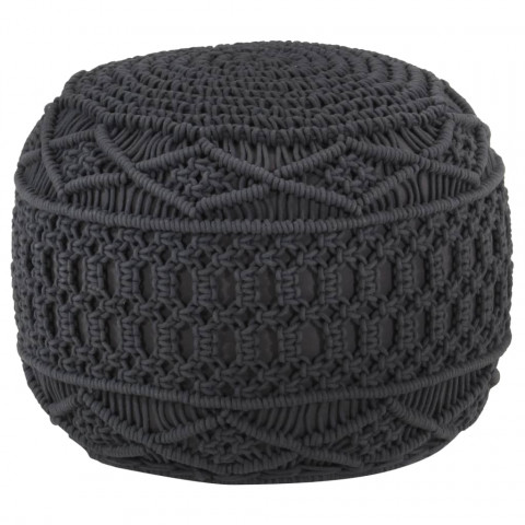 Pouf fait à la main en macramé anthracite 45x30 cm coton