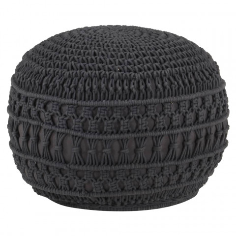 Pouf fait à la main en macramé anthracite 45x30 cm coton