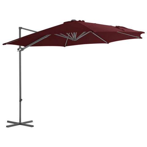 Parasol d'extérieur déporté avec mât en acier 300 cm rouge bordeaux helloshop26 02_0008476