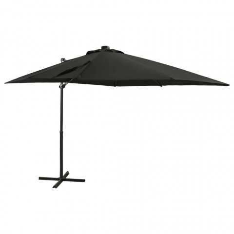  Parasol déporté avec mât et lumières LED Noir 250 cm