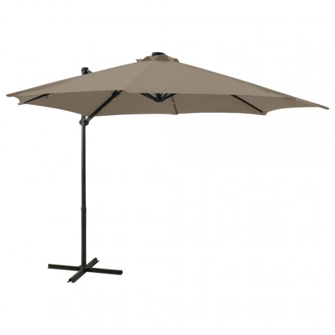  Parasol déporté avec mât et lumières LED Taupe 300 cm