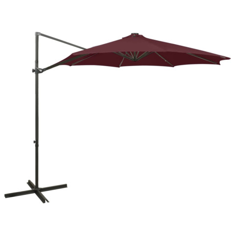 Parasol meuble de jardin déporté avec mât et lumières led rouge 300 cm bordeaux helloshop26 02_0008528