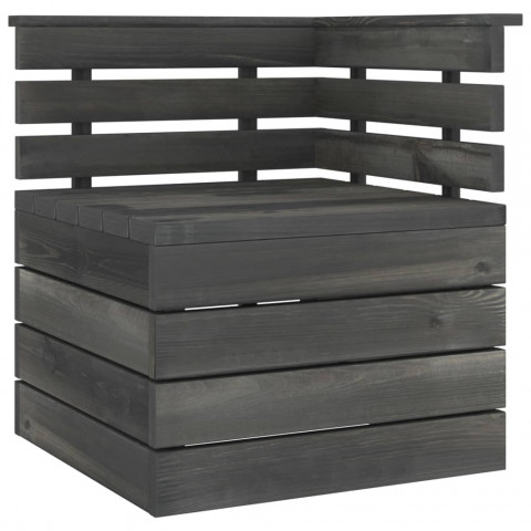 Canapé palette d'angle de jardin bois de pin massif gris foncé