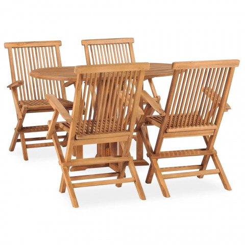 Mobilier à dîner d'extérieur pliable 5 pcs bois solide de teck