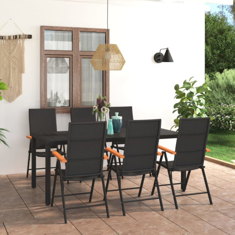 Ensemble de salle à manger de jardin 7 pcs noir et marron