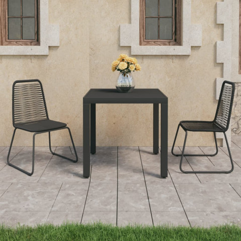 Salon de jardin 3 pcs rotin pvc noir