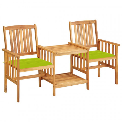 Chaises de jardin avec table à thé et coussins acacia solide