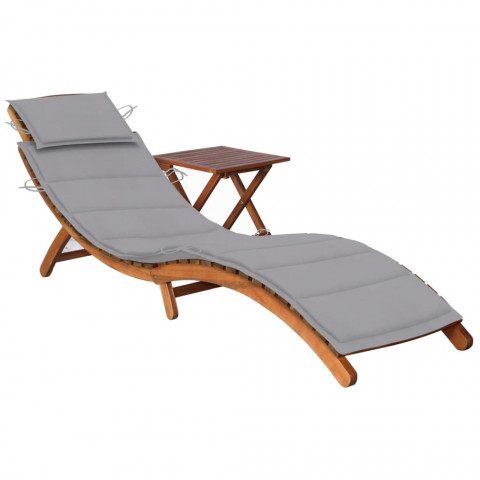 Chaise longue de jardin avec table et coussin bois d'acacia