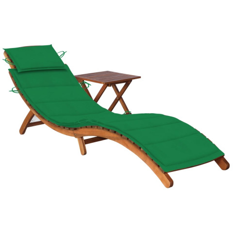 Transat chaise longue bain de soleil lit de jardin terrasse meuble d'extérieur avec table et coussin bois d'acacia helloshop26 02_0012637