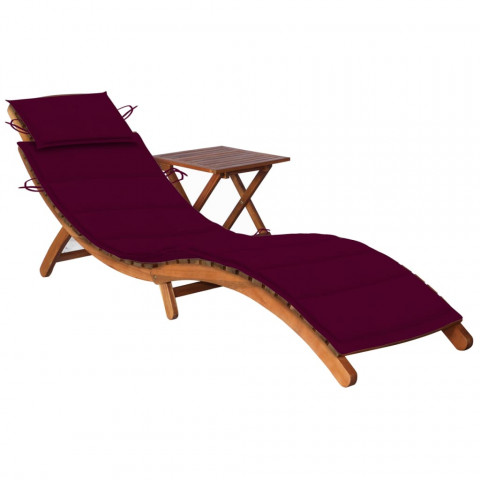 Chaise longue de jardin avec table et coussin bois d'acacia
