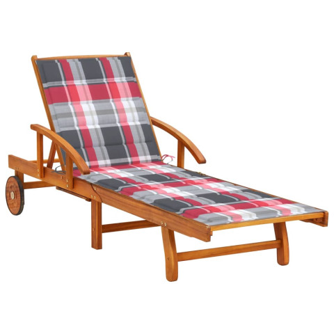 Transat chaise longue bain de soleil lit de jardin terrasse meuble d'extérieur avec coussin bois d'acacia solide helloshop26 02_0012372