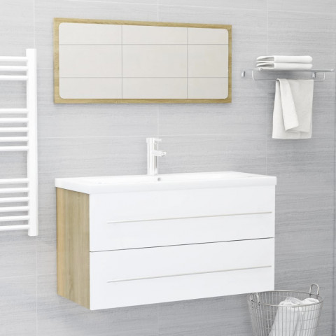 Ensemble de meubles de bain 2 pcs blanc/chêne sonoma aggloméré