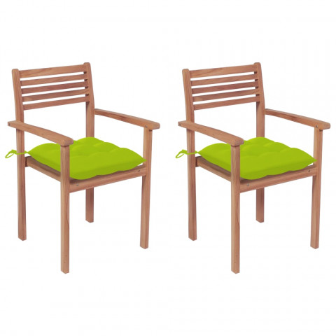 Chaises de jardin 2 pcs avec coussins vert vif teck massif