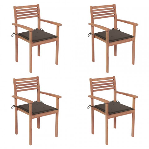 Chaises de jardin 4 pcs avec coussins taupe bois de teck solide