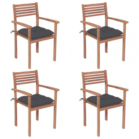 Chaises de jardin 4 pcs avec coussins anthracite teck solide