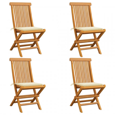 Chaises de jardin avec coussins crème 4 pcs bois de teck massif