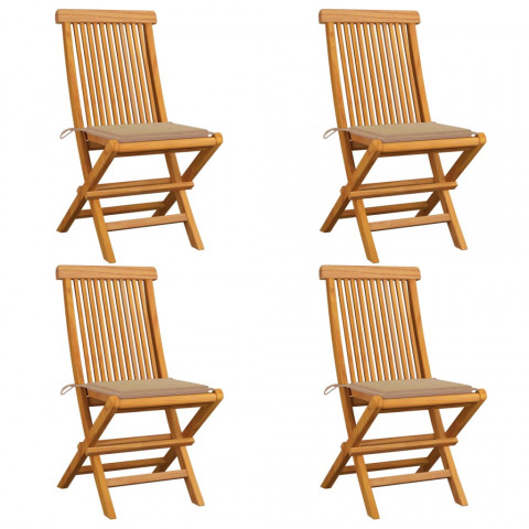 Chaises de jardin avec coussins beige 4 pcs bois de teck massif