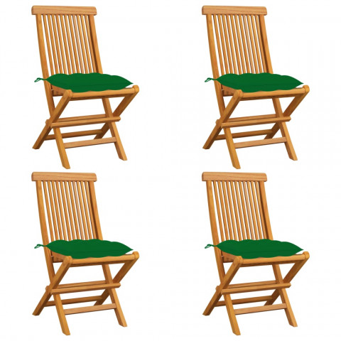 Chaises de jardin avec coussins vert 4 pcs bois de teck massif