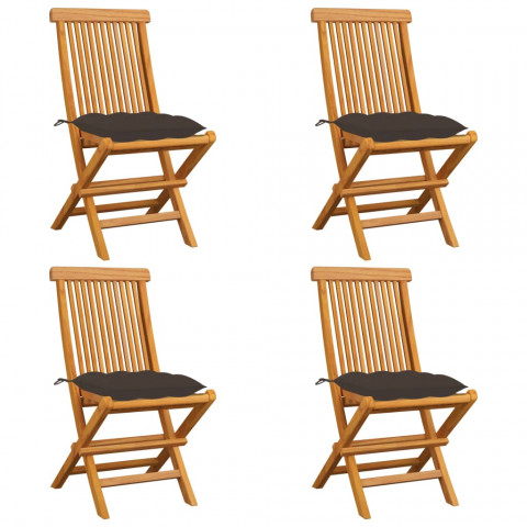 Chaises de jardin avec coussins taupe 4 pcs bois de teck massif